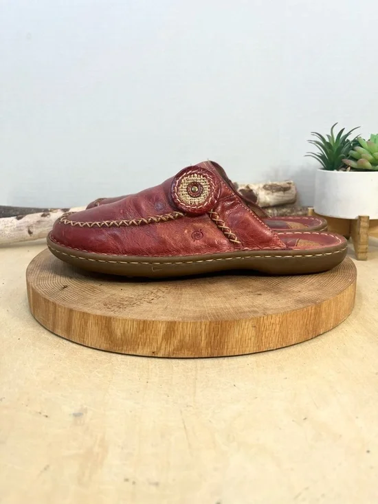 Børn Red Leather Whipstitch Mules Slip On Clogs Women’s Size 9 - Picture 9 of 14